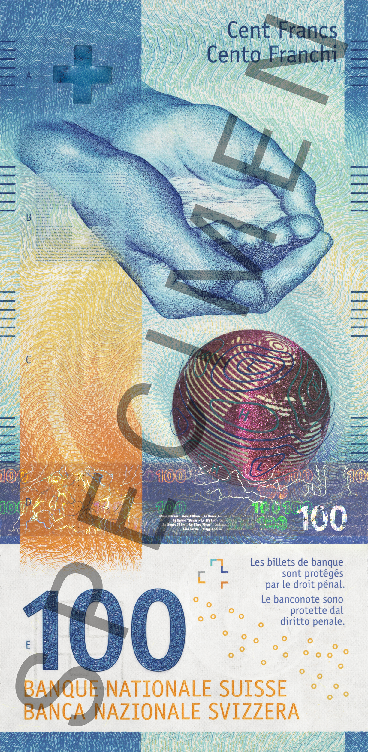 100-franc note, specimen (front)