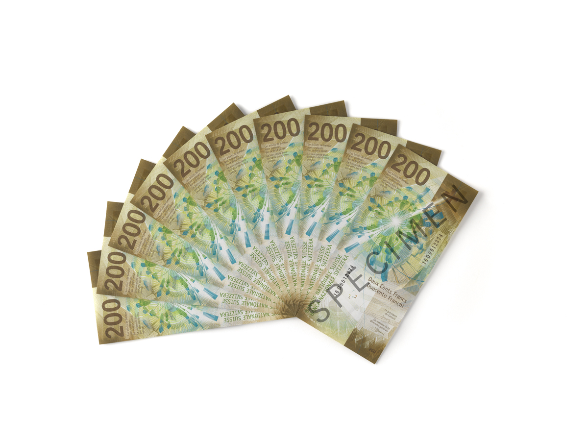 Fächer aus 200-Franken-Noten (Rückseite)